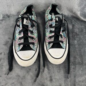 Chuck Taylor All Star Converse Low Neon Tribal Black Floral Pink Blue W 6 M 4